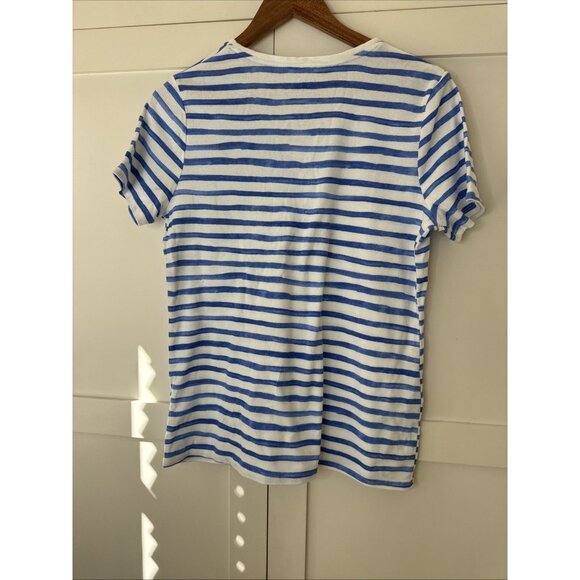 Womens Croft &Barrow V Neck White BLUE Striped Cotton Tee Top Sz M - Picture 8 of 10